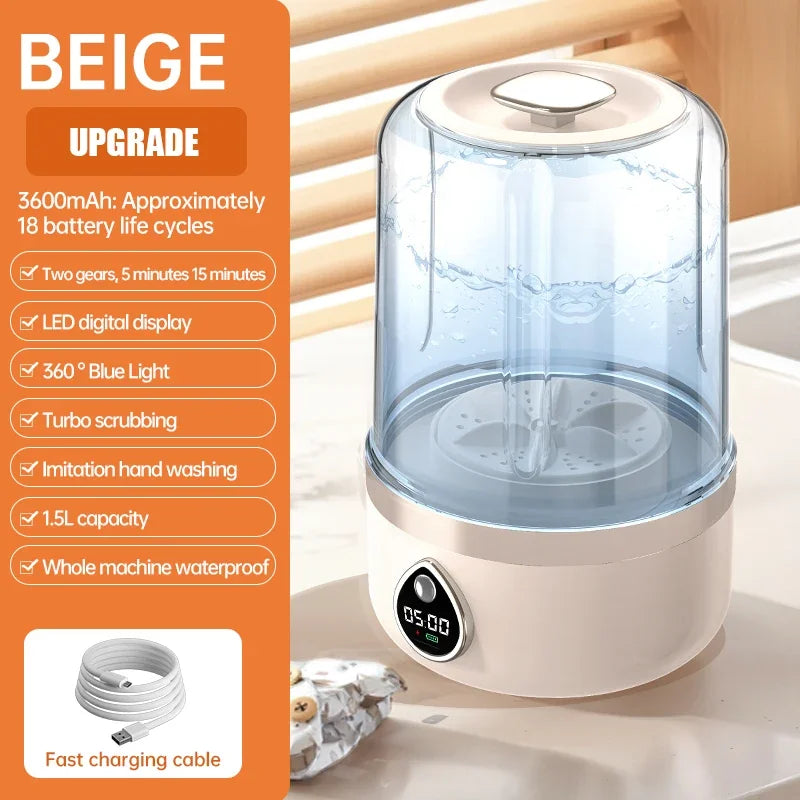 Portable Mini Washing Machine 1.5L | Wireless Underwear & Socks Cleaner