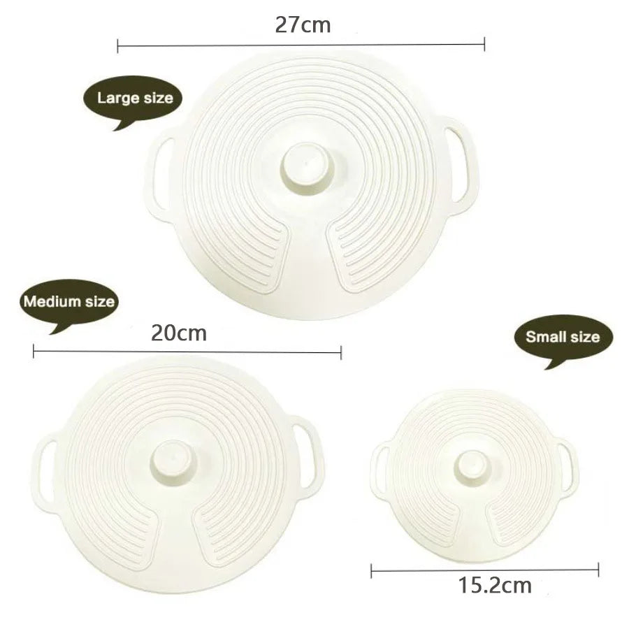3Pcs Dustproof Bowl Covers Silicone Fresh-Keeping Lids Set with Handle | Universal Pot Lid & Microwave Oven Splatterproof Cover