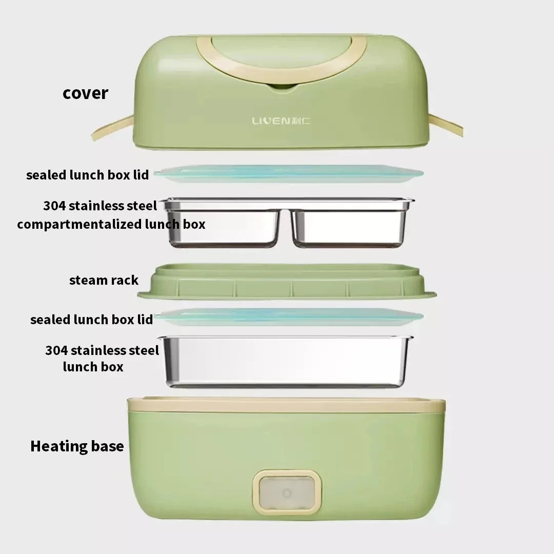 Liren Electric Heating Lunch Box Portable Bento Box | 304 Stainless Steel Liner Food Container Keep Warm