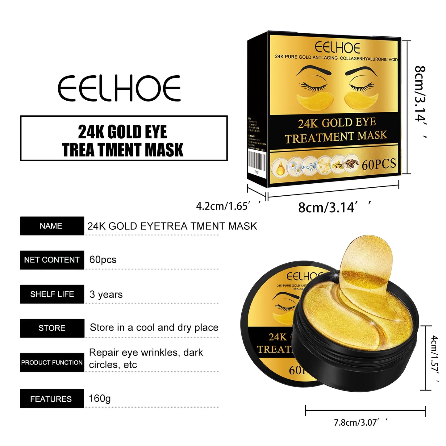 EELHOE Collagen Eye Mask Patch – Moisturizing, Dark Circle Removal & Anti-Wrinkle Care