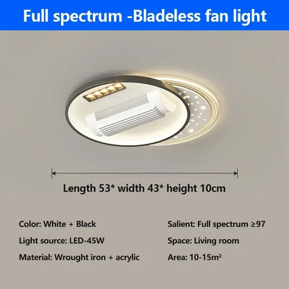 Quiet Invisible Leafless Ceiling Fan with LED Light – Remote Control Fan & Lighting for Living Room and Bedroom