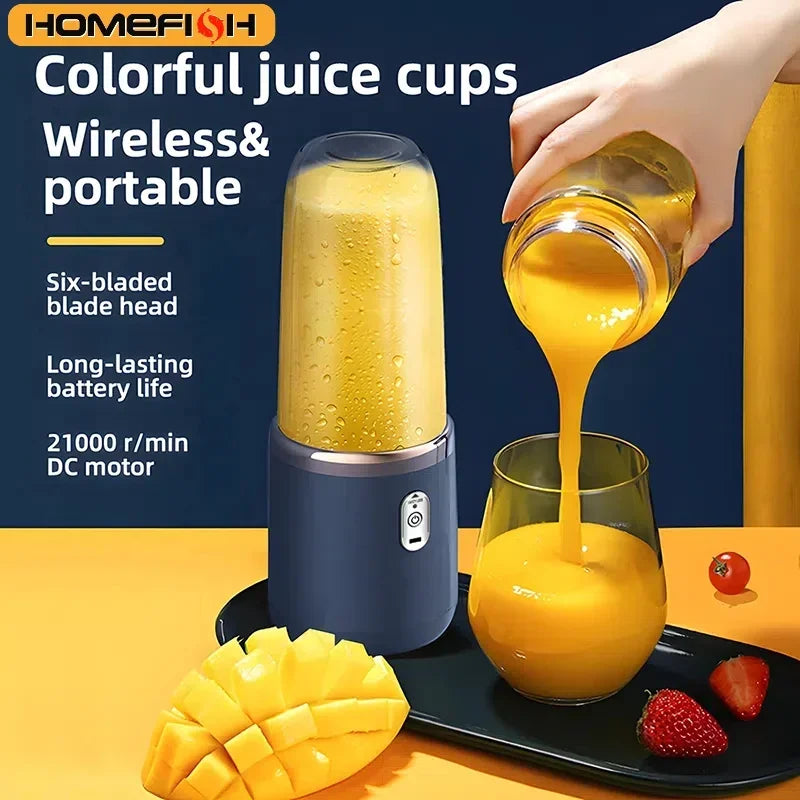 HOMEFISH Portable Juice Extractor – Rechargeable Mini Juice Cup for Juicing, Milkshakes & Mixing