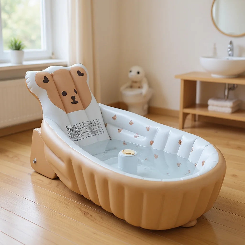 Inflatable Baby Bathtub with Air Pump – Portable Toddler Bathing Tub Chair with Back Support