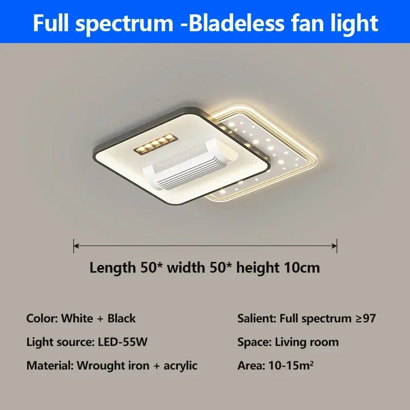 Quiet Invisible Leafless Ceiling Fan with LED Light – Remote Control Fan & Lighting for Living Room and Bedroom