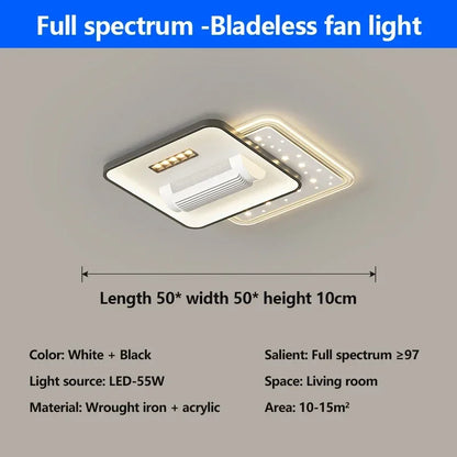 Quiet Invisible Leafless Ceiling Fan with LED Light – Remote Control Fan & Lighting for Living Room and Bedroom