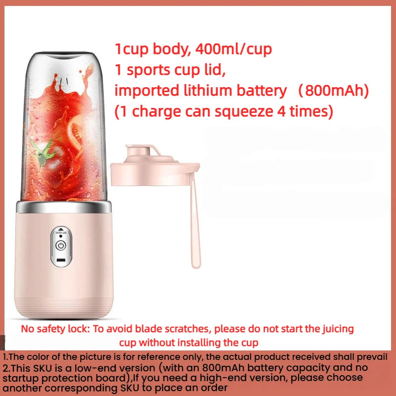 HOMEFISH Portable Juice Extractor – Rechargeable Mini Juice Cup for Juicing, Milkshakes & Mixing