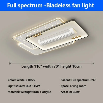 Quiet Invisible Leafless Ceiling Fan with LED Light – Remote Control Fan & Lighting for Living Room and Bedroom