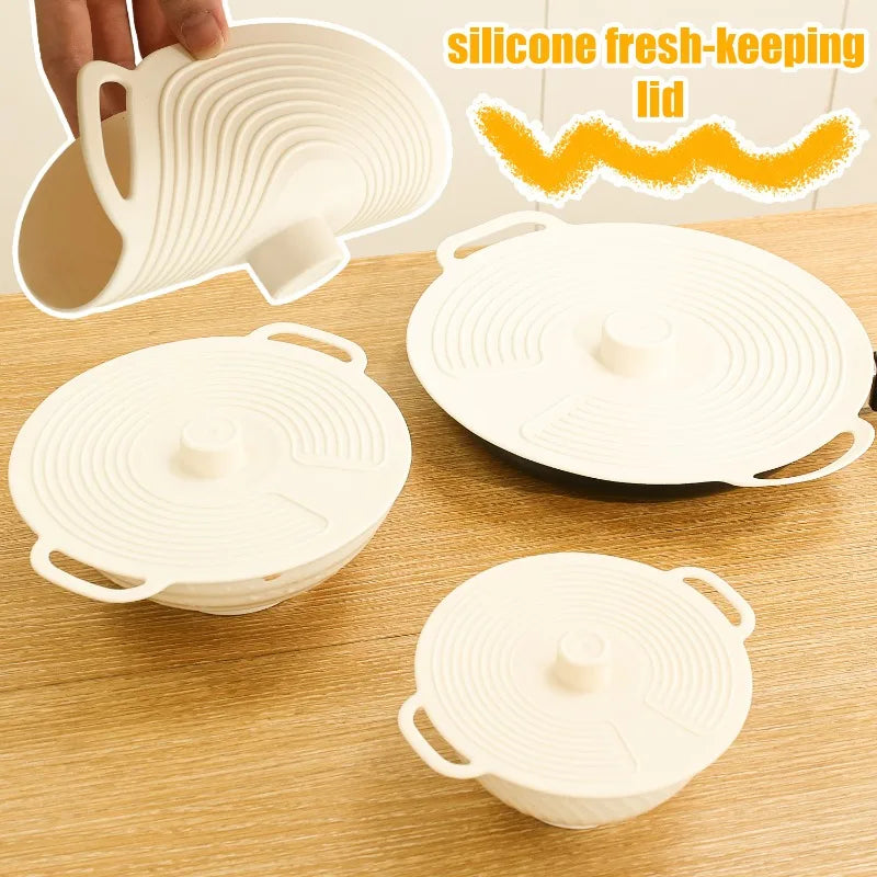 3Pcs Dustproof Bowl Covers Silicone Fresh-Keeping Lids Set with Handle | Universal Pot Lid & Microwave Oven Splatterproof Cover