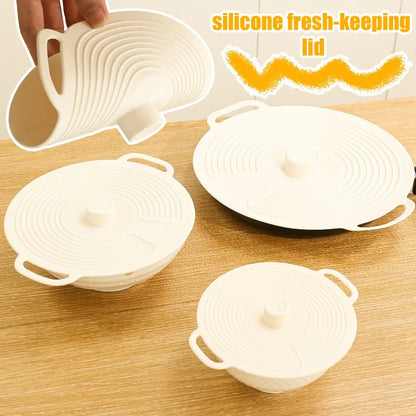 3Pcs Dustproof Bowl Covers Silicone Fresh-Keeping Lids Set with Handle | Universal Pot Lid & Microwave Oven Splatterproof Cover