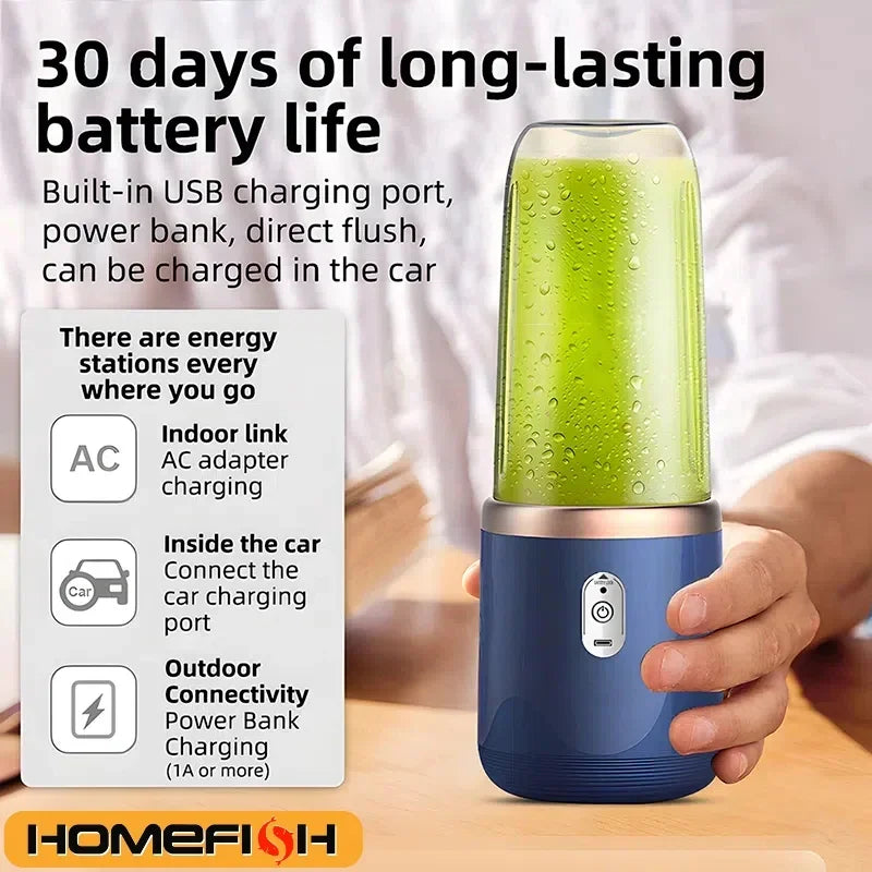 HOMEFISH Portable Juice Extractor – Rechargeable Mini Juice Cup for Juicing, Milkshakes & Mixing