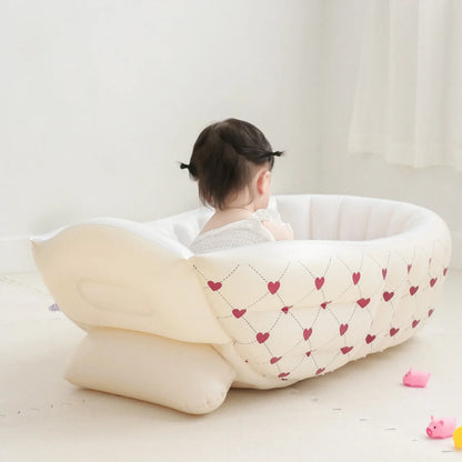 Inflatable Baby Bathtub with Air Pump – Portable Toddler Bathing Tub Chair with Back Support