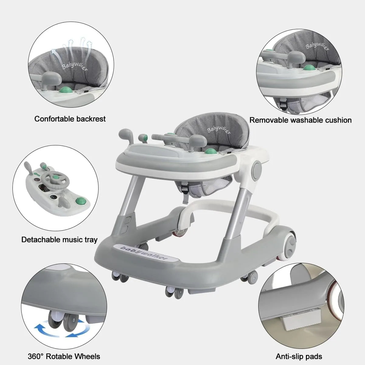 2 in 1 Baby Walker & Push Walker | Toddler Walking Aid with Removable Feeding Tray & Music Tray