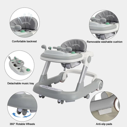 2 in 1 Baby Walker & Push Walker | Toddler Walking Aid with Removable Feeding Tray & Music Tray