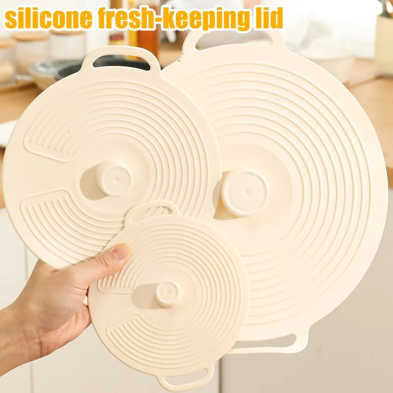 3Pcs Dustproof Bowl Covers Silicone Fresh-Keeping Lids Set with Handle | Universal Pot Lid & Microwave Oven Splatterproof Cover