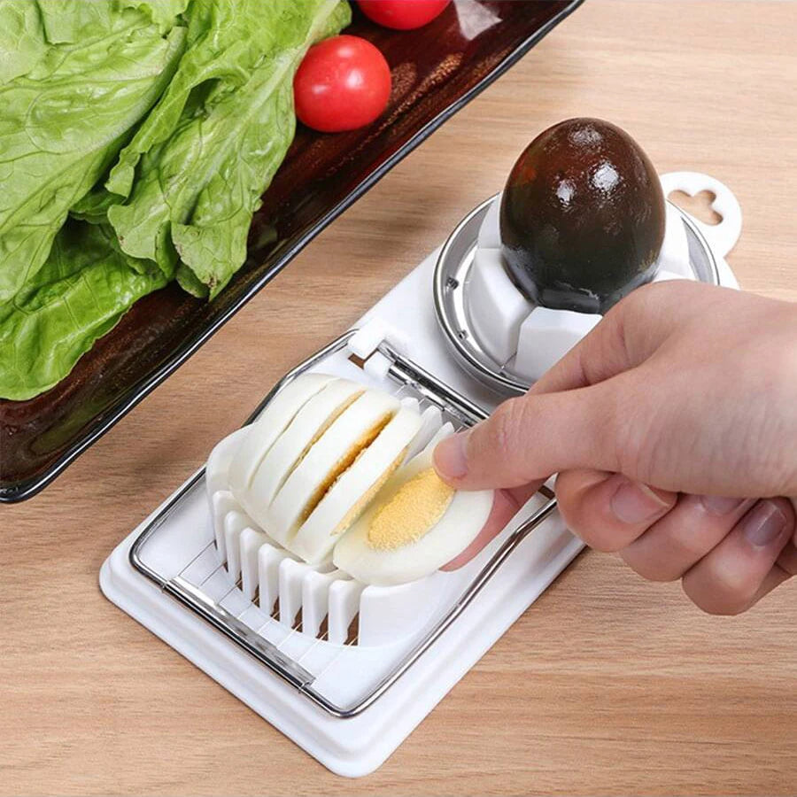 Multifunctional 2-in-1 Egg Cutter – PP Base Stainless Steel Wire Pull Egg Slicer, High-Quality Kitchen Tool