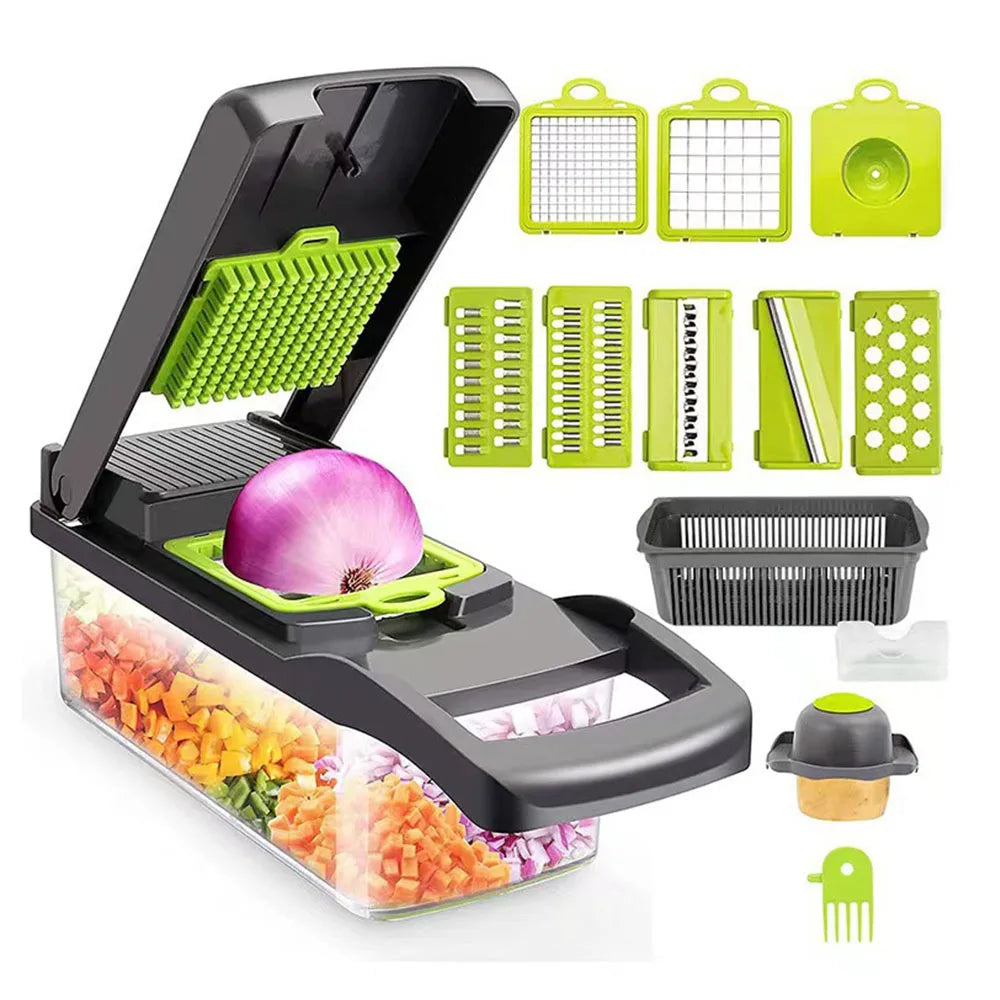 Vegetable Chopper & Mandoline Slicer with Container – Onion Cutter, Cheese Grater & Salad Veggie Chopper Kitchen Tool