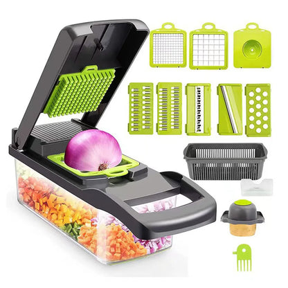 Vegetable Chopper & Mandoline Slicer with Container – Onion Cutter, Cheese Grater & Salad Veggie Chopper Kitchen Tool
