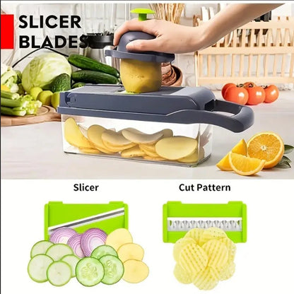 Vegetable Chopper & Mandoline Slicer with Container – Onion Cutter, Cheese Grater & Salad Veggie Chopper Kitchen Tool