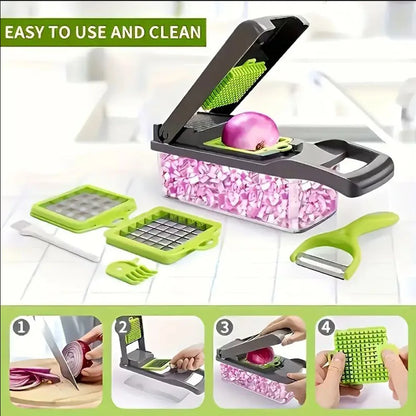 Vegetable Chopper & Mandoline Slicer with Container – Onion Cutter, Cheese Grater & Salad Veggie Chopper Kitchen Tool