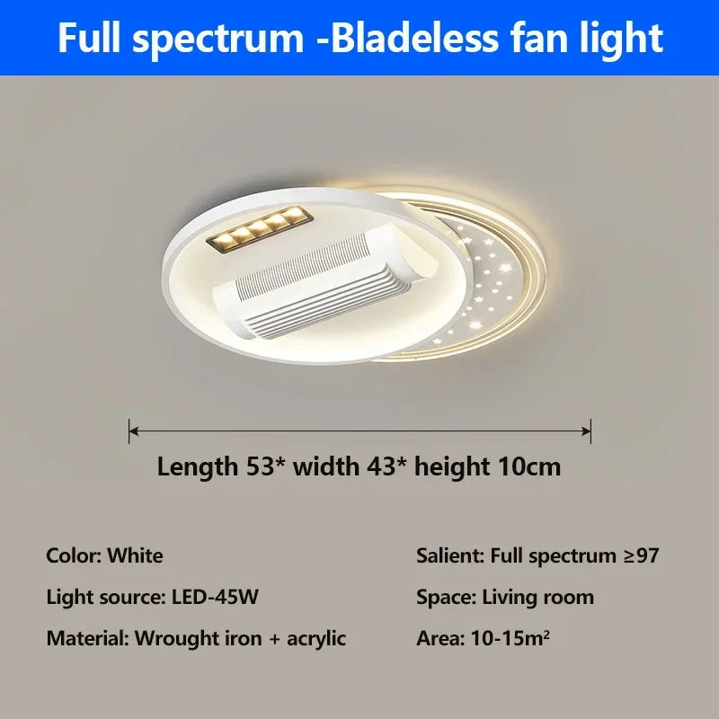 Quiet Invisible Leafless Ceiling Fan with LED Light – Remote Control Fan & Lighting for Living Room and Bedroom