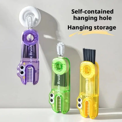 3 In 1 Multifunctional Cup Lid Brush | Cute Crocodile Cup Mouth Gap Cleaning Tool Portable Durable Scrubber