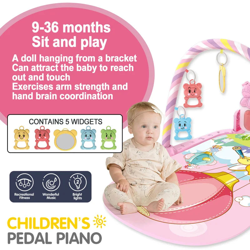 Baby Fitness Stand Music Play Gym – Piano Crawling Mat & Pedal Game Pad, Early Education Toy