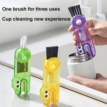 3 In 1 Multifunctional Cup Lid Brush | Cute Crocodile Cup Mouth Gap Cleaning Tool Portable Durable Scrubber