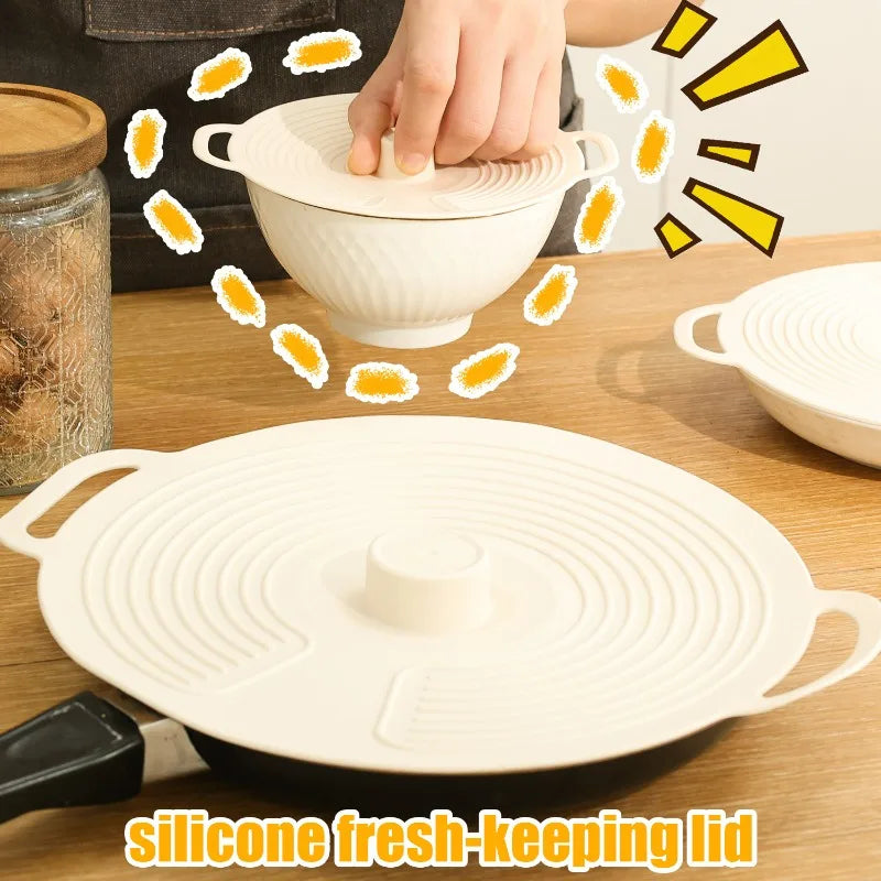 3Pcs Dustproof Bowl Covers Silicone Fresh-Keeping Lids Set with Handle | Universal Pot Lid & Microwave Oven Splatterproof Cover