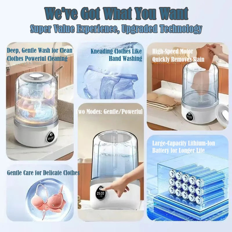 Portable Mini Washing Machine 1.5L | Wireless Underwear & Socks Cleaner
