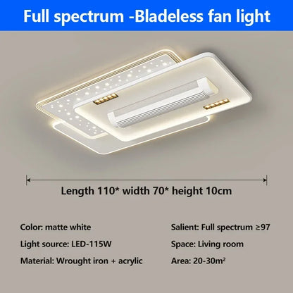 Quiet Invisible Leafless Ceiling Fan with LED Light – Remote Control Fan & Lighting for Living Room and Bedroom