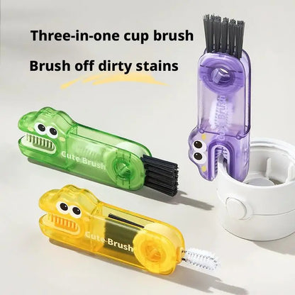 3 In 1 Multifunctional Cup Lid Brush | Cute Crocodile Cup Mouth Gap Cleaning Tool Portable Durable Scrubber