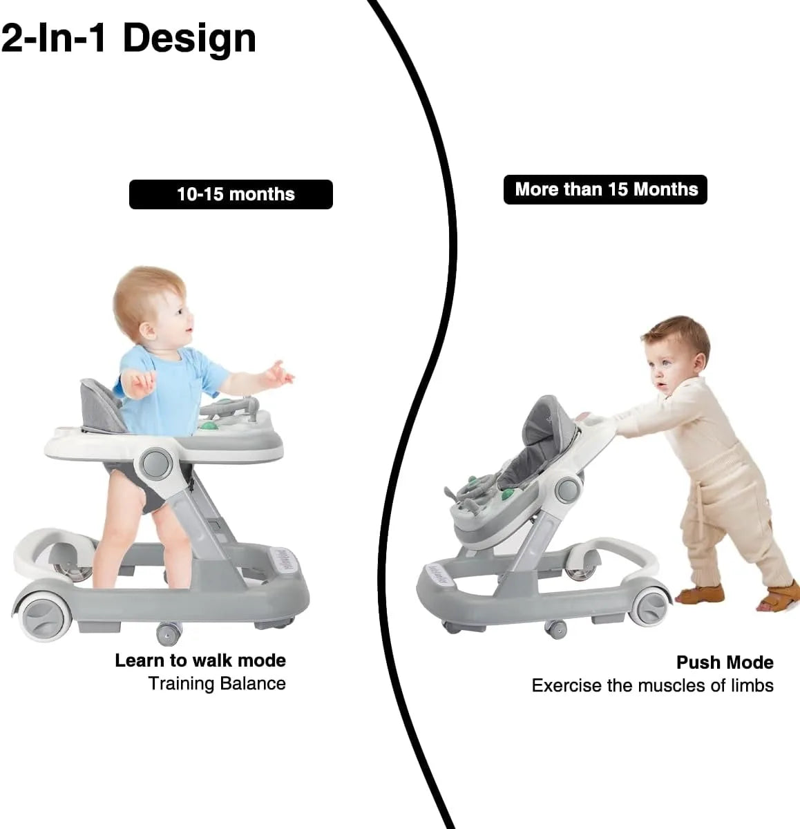 2 in 1 Baby Walker & Push Walker | Toddler Walking Aid with Removable Feeding Tray & Music Tray