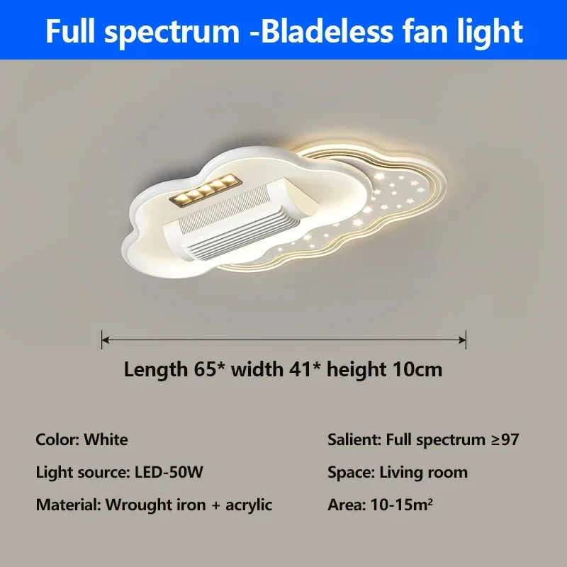 Quiet Invisible Leafless Ceiling Fan with LED Light – Remote Control Fan & Lighting for Living Room and Bedroom