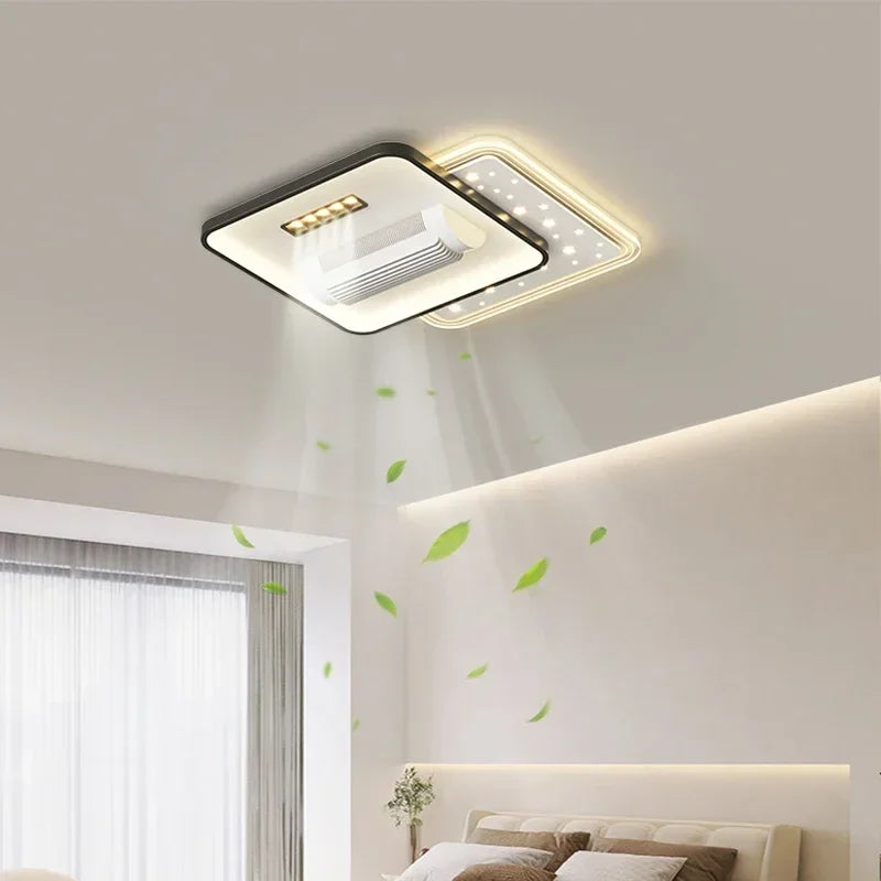 Quiet Invisible Leafless Ceiling Fan with LED Light – Remote Control Fan & Lighting for Living Room and Bedroom