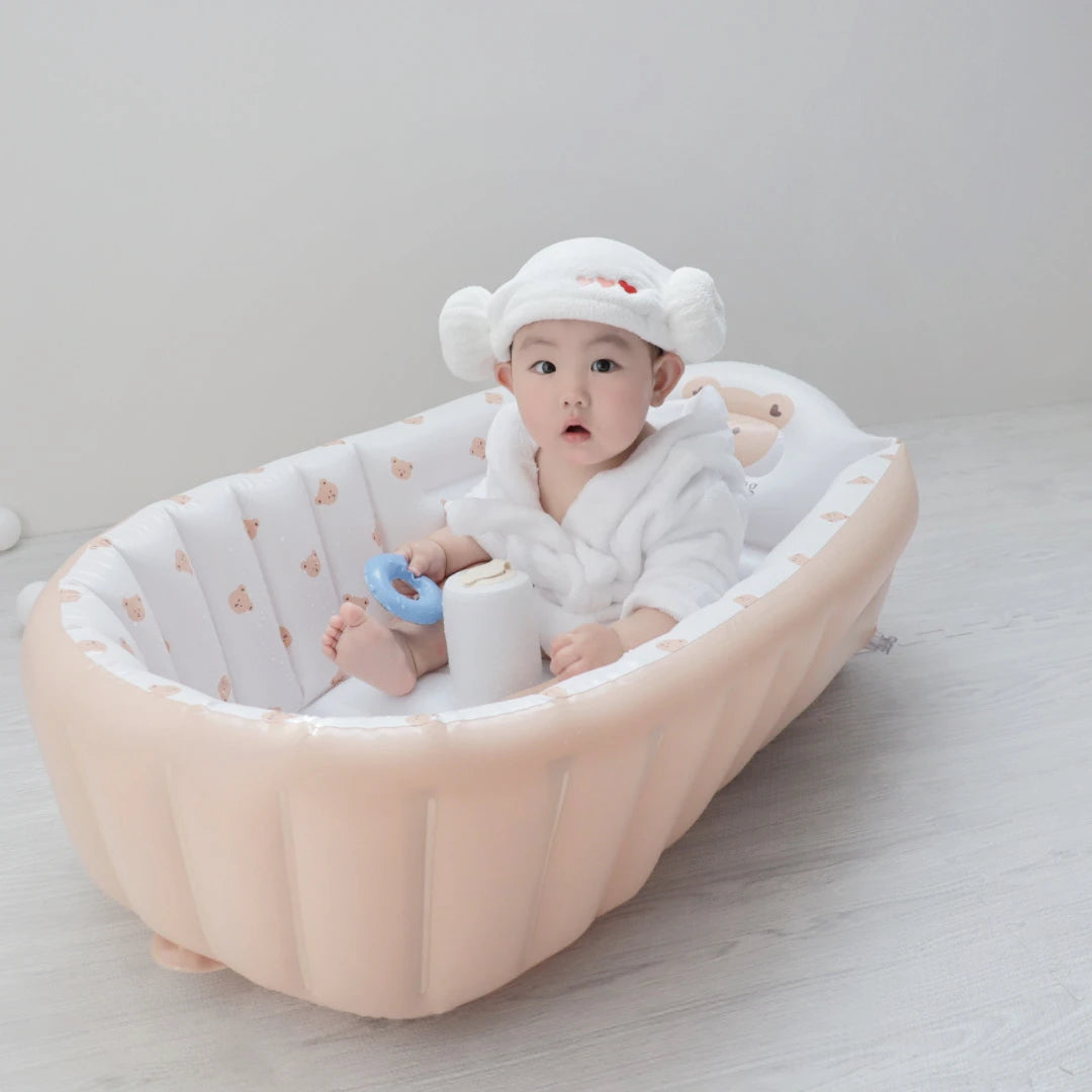 Inflatable Baby Bathtub with Air Pump – Portable Toddler Bathing Tub Chair with Back Support