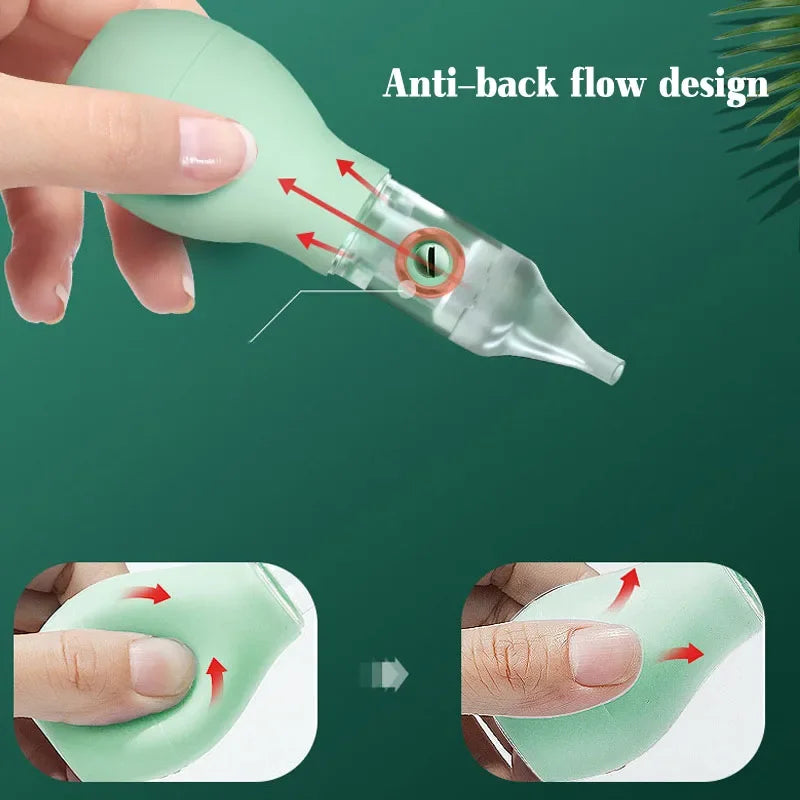 Soft Baby Nasal Aspirator – Anti-Backflow Silicone Nose Sucker, Newborn Safe Air-Pump Nose Cleaner