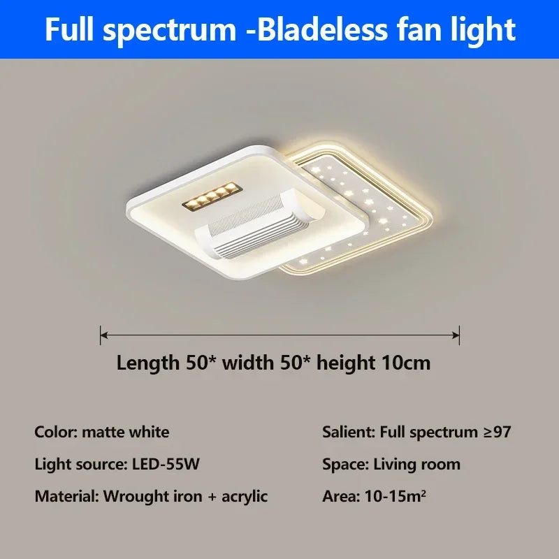 Quiet Invisible Leafless Ceiling Fan with LED Light – Remote Control Fan & Lighting for Living Room and Bedroom