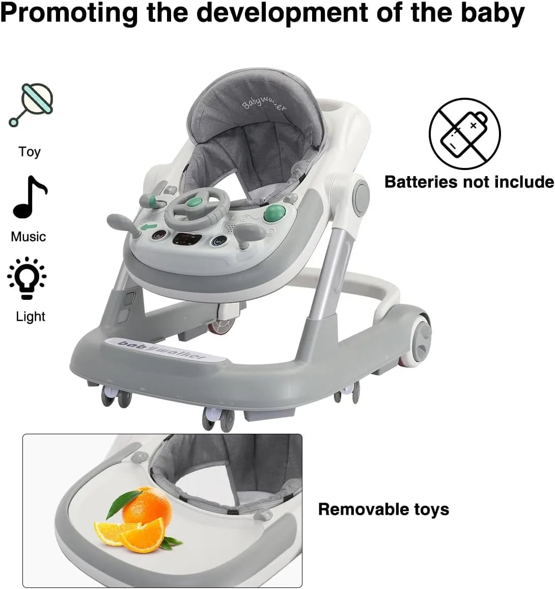 2 in 1 Baby Walker & Push Walker | Toddler Walking Aid with Removable Feeding Tray & Music Tray