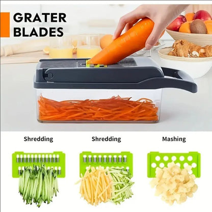 Vegetable Chopper & Mandoline Slicer with Container – Onion Cutter, Cheese Grater & Salad Veggie Chopper Kitchen Tool