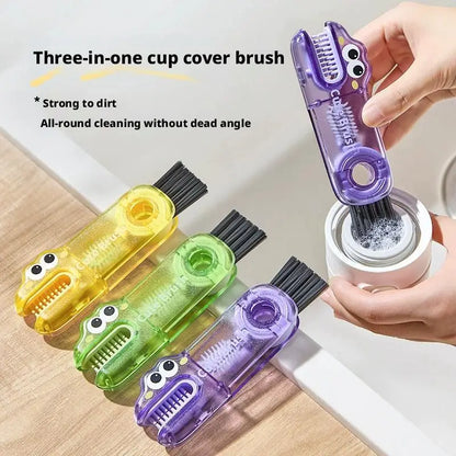 3 In 1 Multifunctional Cup Lid Brush | Cute Crocodile Cup Mouth Gap Cleaning Tool Portable Durable Scrubber